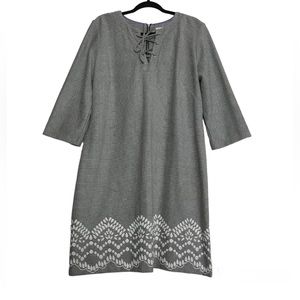 Violet Weekend Gray Houndstooth Lace Up Embroidered Shift Dress Size XL Office